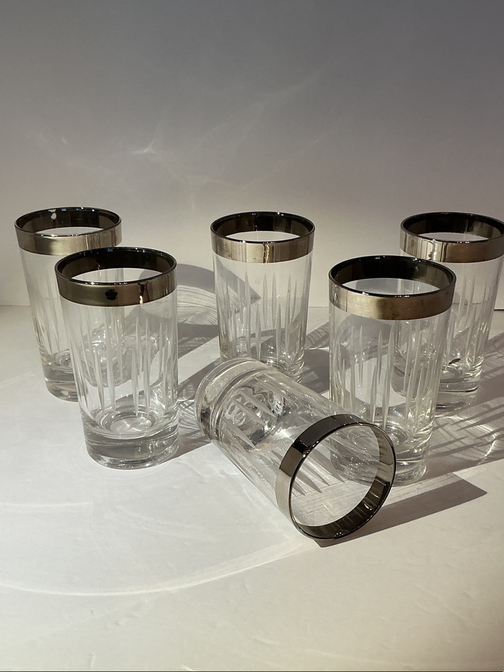 MCM Dorothy Thorpe silver rim 6 oz set of 6 high ball glasses